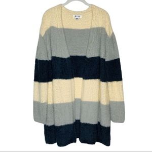 She + Sky Color Block Fuzzy Open Cardigan